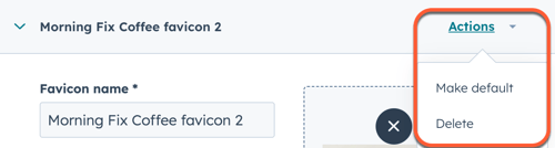 Brand Identity Change Default Favicon: Dropdown menu to change the default favicon.